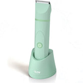 OLOV electric body hair trimmer green front view for precise below-the-waist grooming.