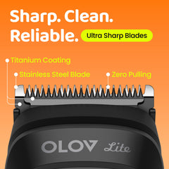 OLOV LITE trimmer shows battery indicator for power status.