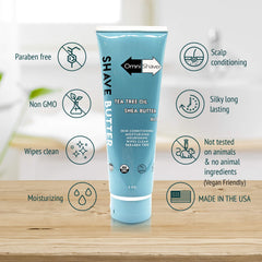 OmniShaver Shave Butter texture close-up shows creamy, slip-rich formula for easy shaving