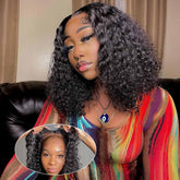 Omswet Curly Bob Wig deep wave closure shows secure parting for a natural look.