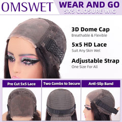 Omswet lace back view with pre-bleached knots for a realistic, low-maintenance look.