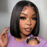 Omswet Wear and Go Bob Wig close-up shows natural 5x5 lace closure for seamless hairline.