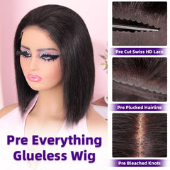 Omswet Wear and Go Bob Wig side view highlights 200 density for full, everyday volume.