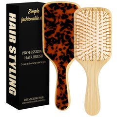 Omzjsvyq bamboo hair brush paddle teeth close-up for gentle detangling.