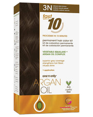 One 'N Only Fast 10 color kit box shows argan oil formula for quick at-home color.