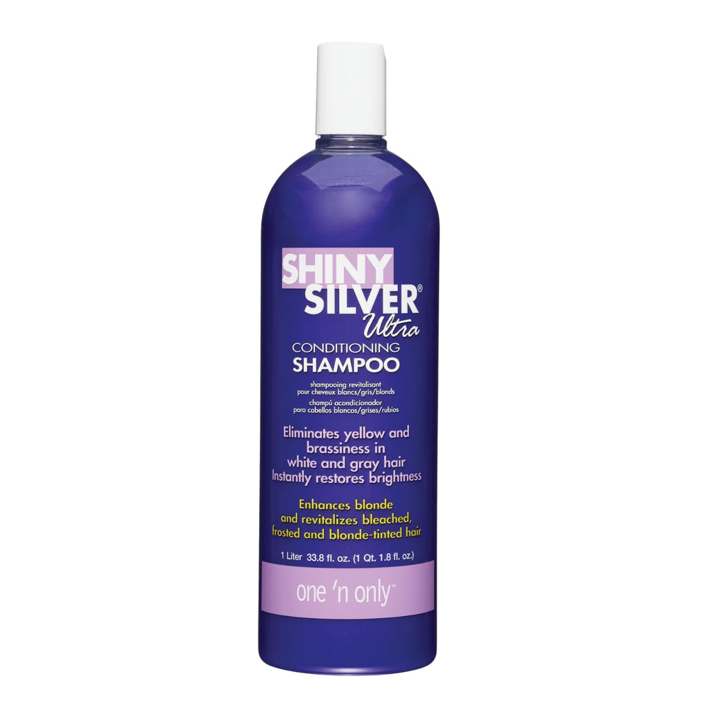 One 'N Only Shiny Silver Purple Shampoo bottle-front for cool-toned tones and brass reduction.