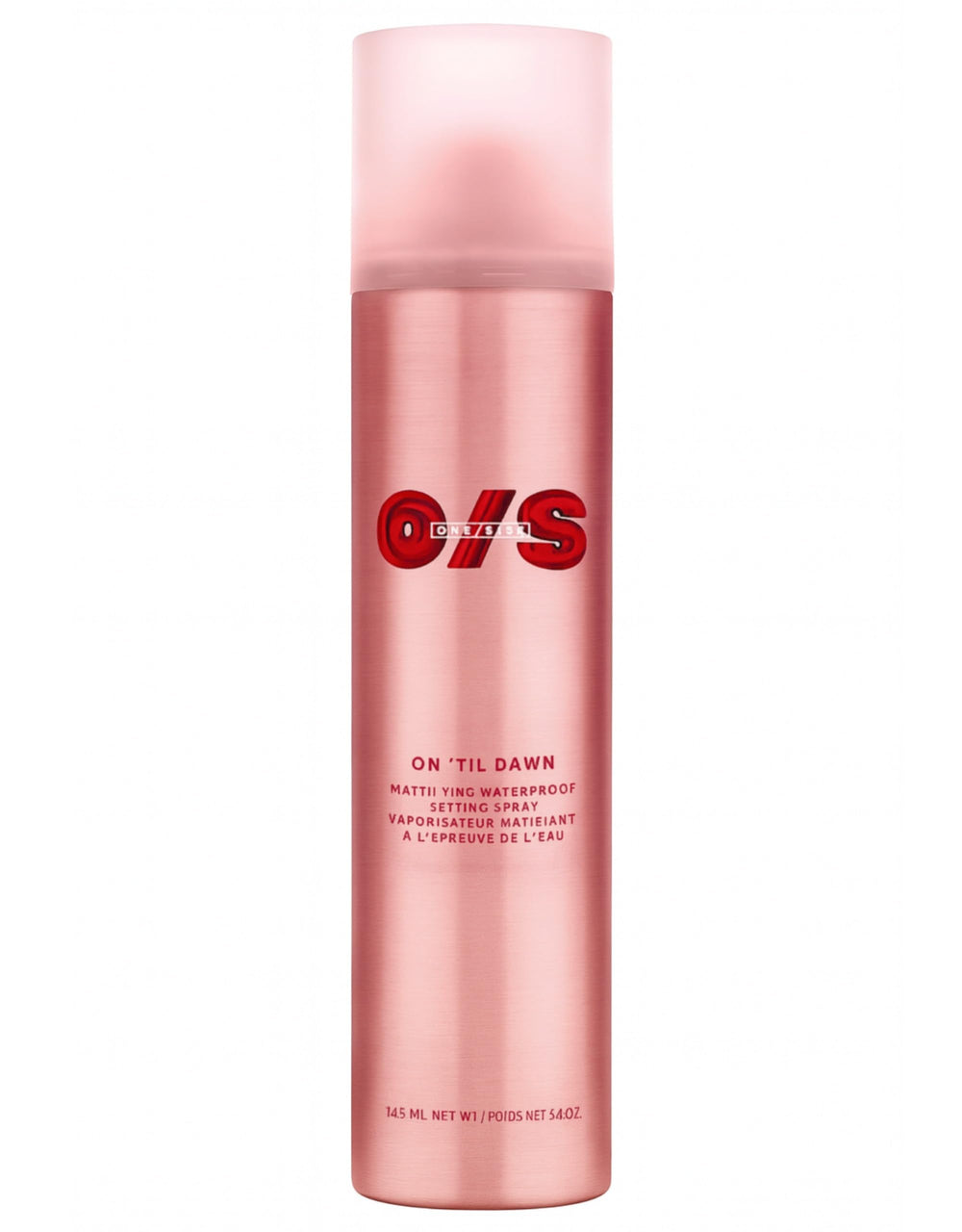 One Size On 'Til Dawn matte setting spray bottle providing all-day waterproof hold and shine control.