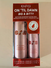 Close-up of One Size setting spray on face with matte finish and oil control.