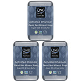 One With Nature Activated Charcoal Soap bar close-up showing detoxifying action for clearer skin.