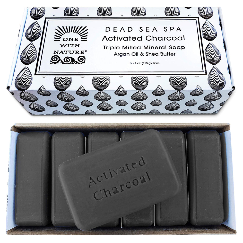 One With Nature charcoal soap gift box 6-pack front view for detoxifying cleansing