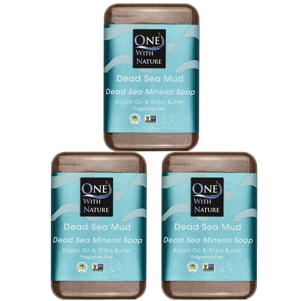 One With Nature Dead Sea Mineral Mud Soap Bar packaging shows fragrance-free eco-friendly packaging.