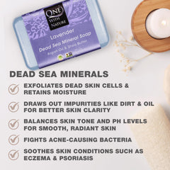 One With Nature Dead Sea Salt Lavender Soap closeup bar with lavender aroma.