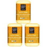 One With Nature Dead Sea Salt Lemon Sage soap 3-pack packaging highlights natural minerals for purifying cleansing