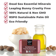 One With Nature Dead Sea Salt Sandalwood Soap bar closeup showing creamy lather and texture