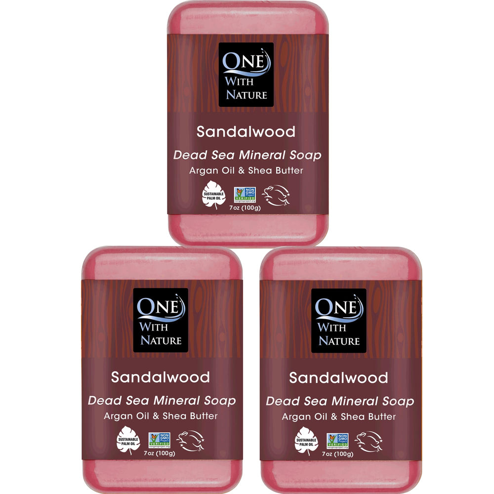 One With Nature Dead Sea Salt Sandalwood Soap bar pack for purifying mineral-rich cleanse