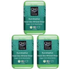One With Nature eucalyptus soap 7oz 3-pack front view with refreshing natural formula.