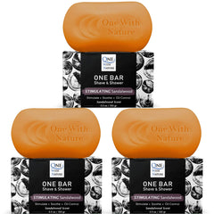 One With Nature ONE Bar Sandalwood 3-pack pack for all-in-one cleansing and family use.