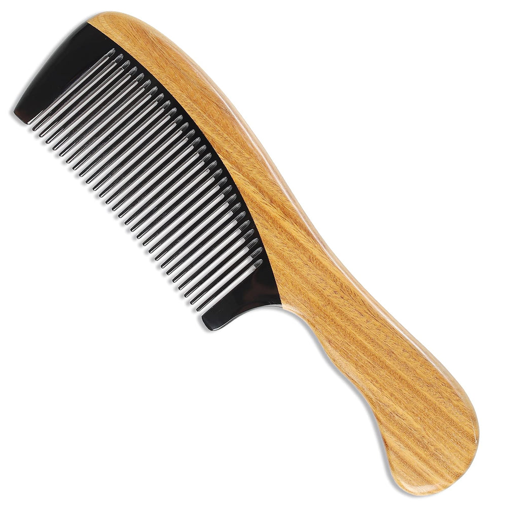 Onedor green sandalwood hair comb front view reduces snag and enhances shine.