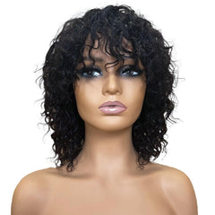OnePart water-wave wig with bangs front view for daily wear and easy styling