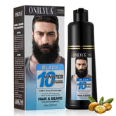 Onilyua 3-in-1 beard dye shampoo bottle delivers quick gray coverage for a bold look.