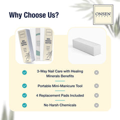 Onsen Secret nail buffing session manicure reveals smooth, glossy finish