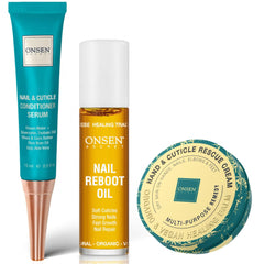 Onsen Secret serum pump demonstrates fast-absorbing conditioning for nails and cuticles