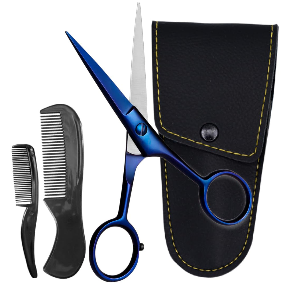 Ontaki facial hair scissors midnight blue 5-inch for precise beard and mustache trimming.