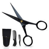 Ontaki mustache scissors 5-inch black bevel-edge close-up for precise trimming.