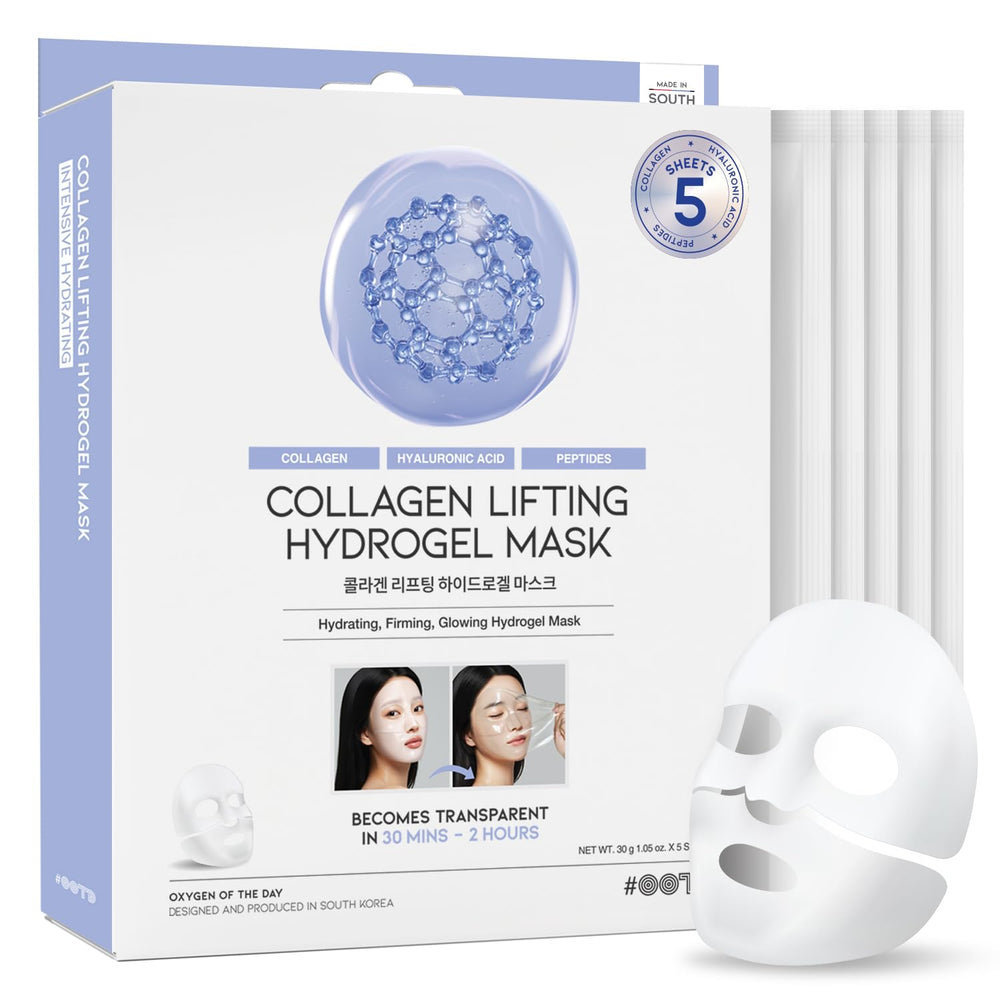 The #OOTD collagen lifting hydrogel mask box showcases premium hydration for elasticity.