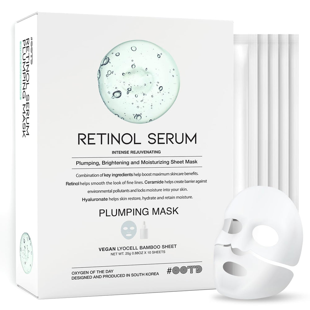 OOTD rejuvenating retinol sheet mask packaging shows vegan certification for sustainable beauty.