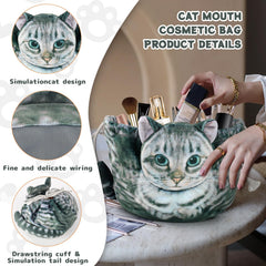Openhahaha large-capacity travel makeup bag grey tabby ideal for on-the-go cosmetics