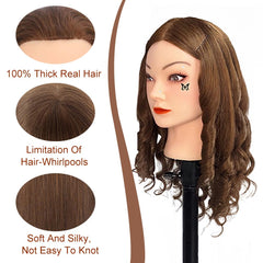 Opini mannequin head hair length 22-24 inches supports curling and cutting practice.