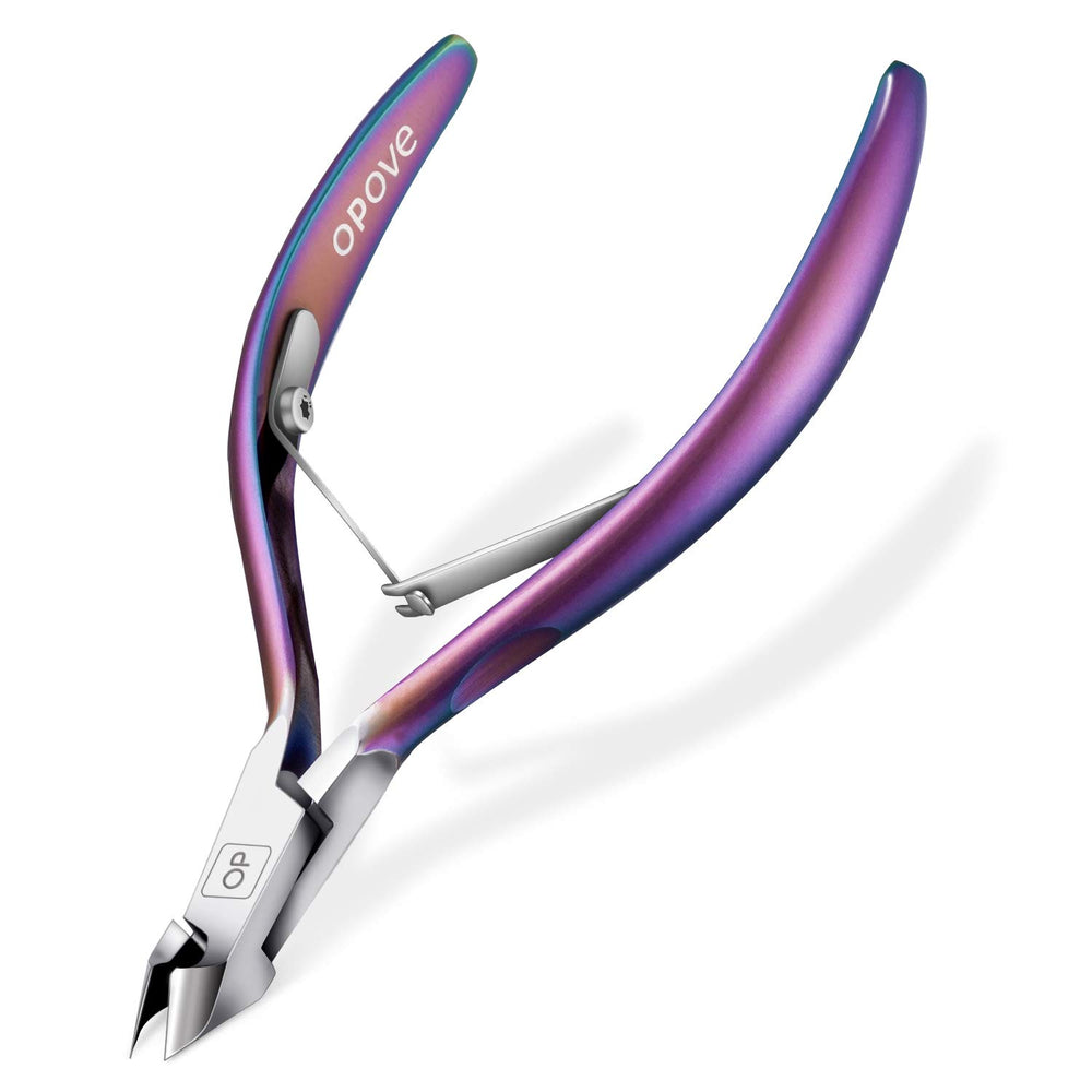 opove x7 rainbow cuticle nippers close-up shows ultra-sharp blades for precise trimming