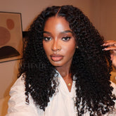 OQHair Burmese curly glueless wig showing natural spirals for easy daily wear.