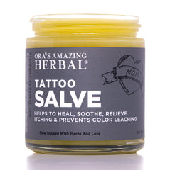 Ora's Amazing Herbal Tattoo Salve glass jar for premium tattoo aftercare and hydration.