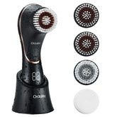 Orauley facial cleansing brush in black, front view, for gentle daily cleansing and pampering.