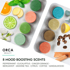 Orca Beauty jasmine tea steamers image, soothing aroma for a relaxing spa like shower