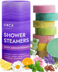 Orca Beauty shower steamers variety pack 8pc offers assorted aromas for mood-enhancing showers.