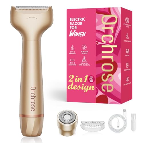Orchrose electric razor dual-head setup enables versatile grooming for body and face.