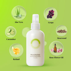 ORG Skincare mineral formulation closeup emphasizes grapefruit seed, aloe, artemisia ingredients.