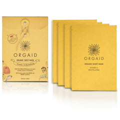 ORGAID mask texture close-up reveals soothing, hydrating essence for radiant complexion.