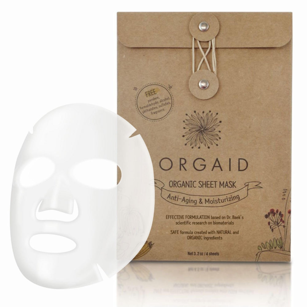 ORGAID Organic Sheet Mask hero image highlights premium ingredients for radiant skin.