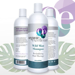 Organic Excellence ingredients-panel highlights organic balm mint, rosemary, and aloe for gentle care.