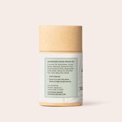 Organic Jaguar deodorant ingredients coconut oil and shea butter highlight nourishing formula.