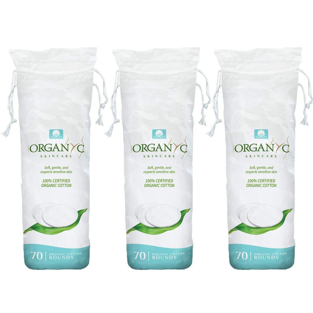 Organyc 100% Organic Cotton Rounds packaging close-up for sensitive skin cleansing