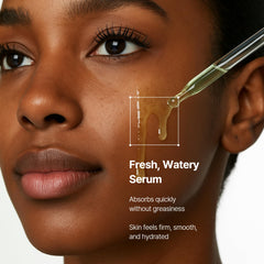 Orien Mugwort Collagen Pore Serum close-up highlights mugwort and centella ingredients.