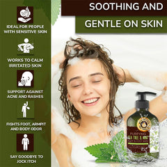Closeup of tea tree oil from ORISO formula highlighting natural scent and skin comfort.