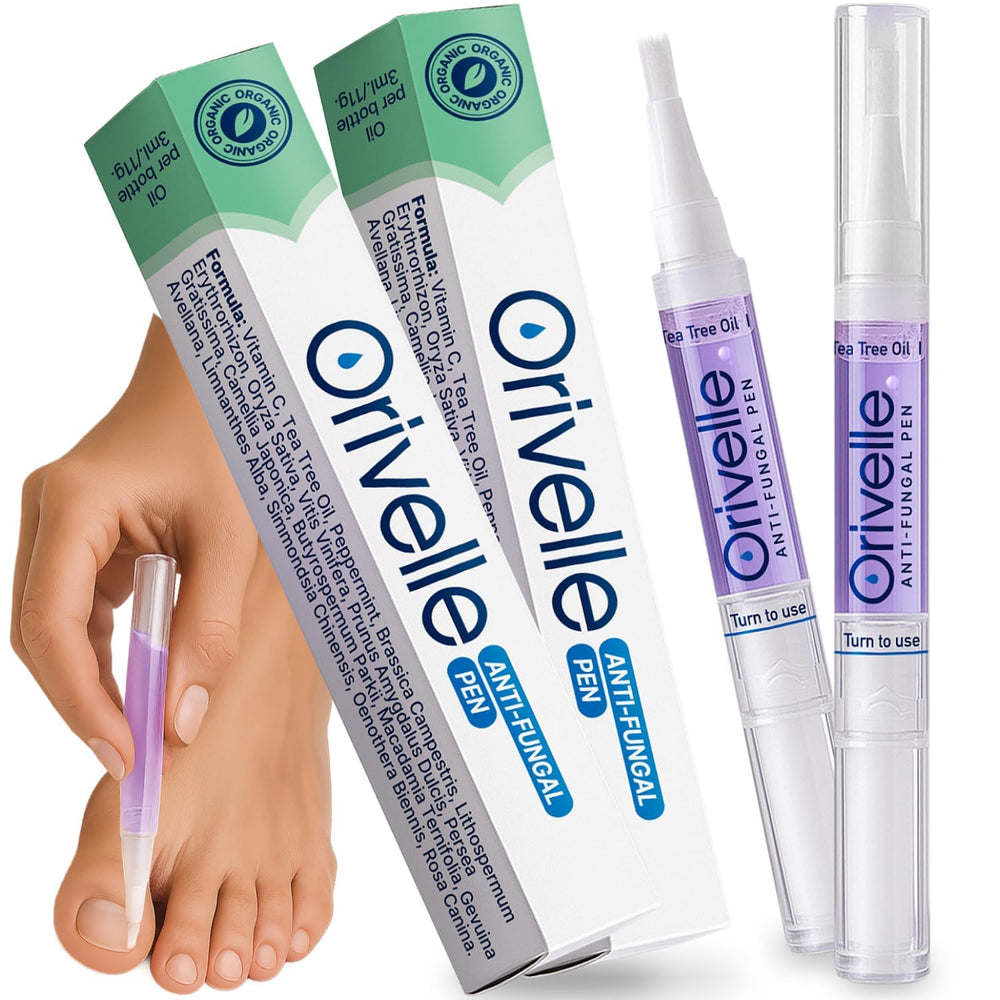 Orivelle Nail Fungus Pen bottle close-up showing targeted under‑nail application for appearance.