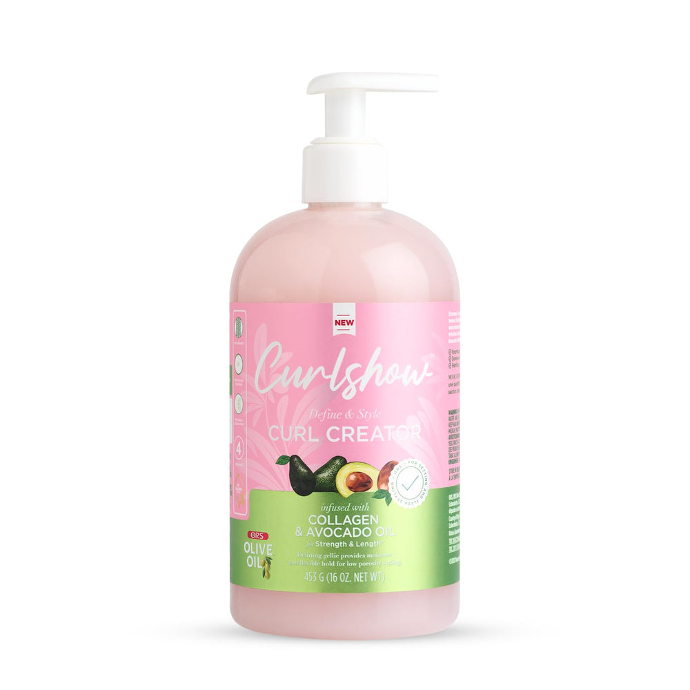 ORS Curlshow bottle closeup highlighting olive oil formula for defined curls