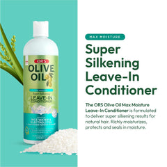 ORS Olive Oil Max Moisture bottle pour showing easy application and instant hydration.